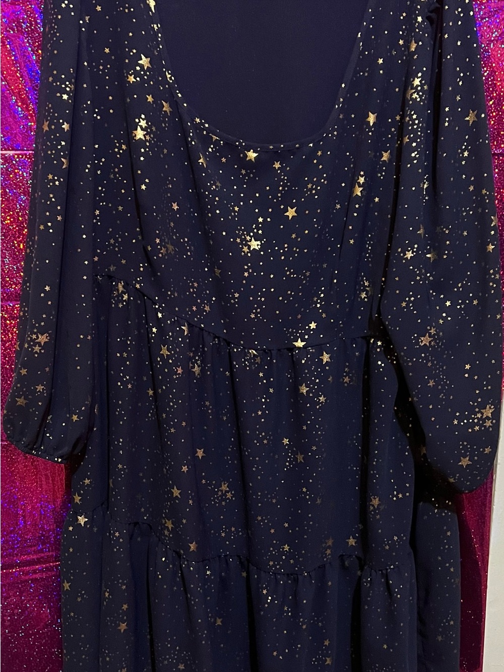 Women’s Navy Star Print Tiered Dress